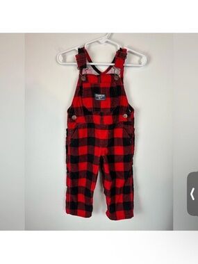 OshKosh B'gosh Red & Black Plaid Corduroy Overalls